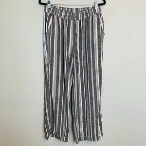 Briggs Gray White Striped Linen Blend Wide Leg Casual Pants | Large